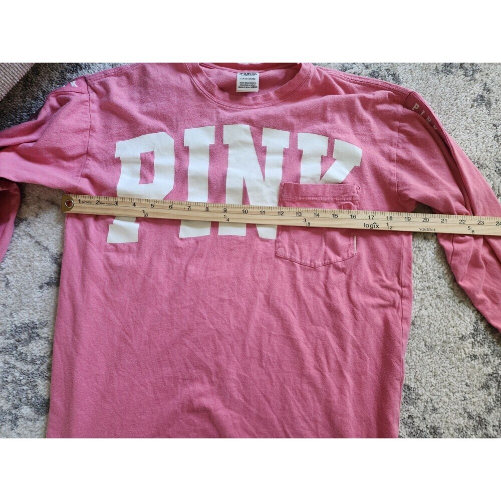 Victoria’s Secret Pink Oversized Long-Sleeve Shirt Logo PINK WHITE SIZE SMALL - Picture 7 of 8
